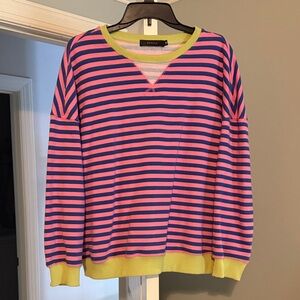 Pink and Blue Striped Women’s crew neck sweatshirt